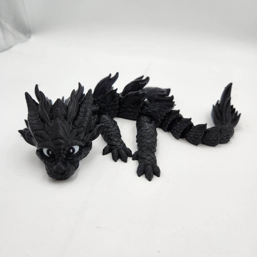 3D Printed Articulated Dragon Toy Black Mythical Fantasy Desk Accessory Display